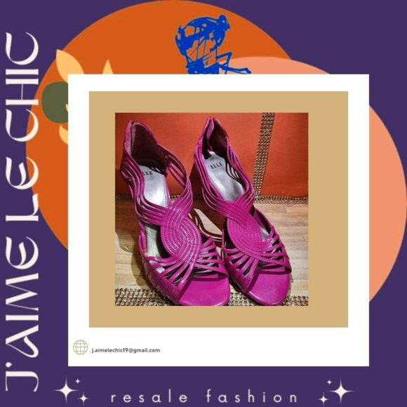 Elle Fuchsia Zip-Up Back Front Design Sandal Heels - Picture 1 of 6